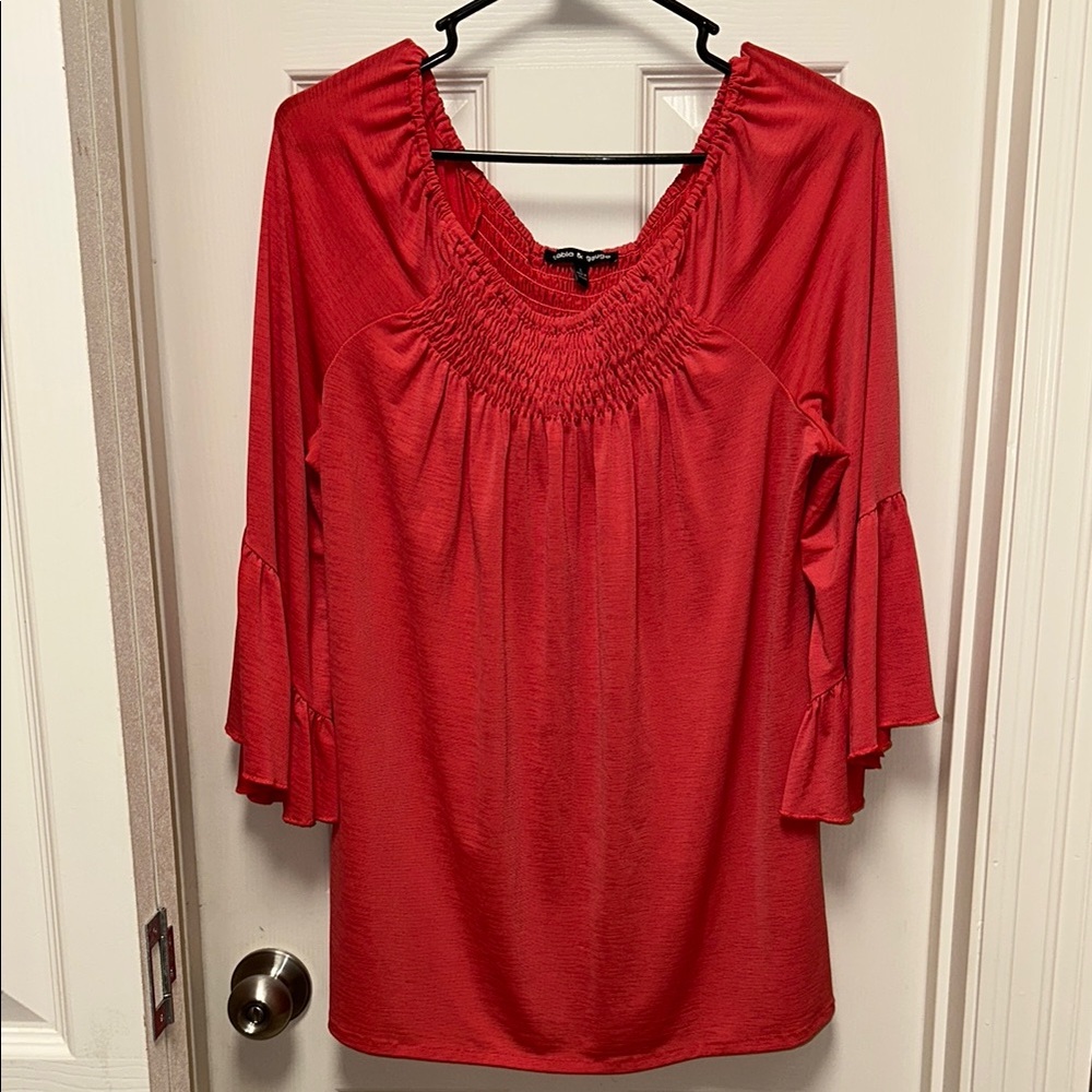 Cable & Gauge Orange Smocked Bell Sleeve Blouse